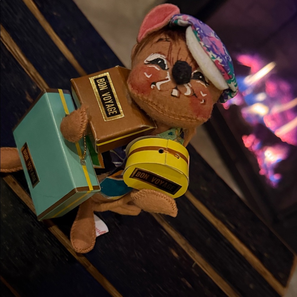 Vintage Bon Voyage Mouse Plush with Suitcases Annalee 1989
